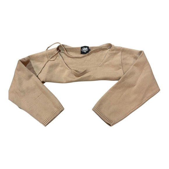 Sagi Dolls Lnit Popover Sweater Sz S Camel Tie - Picture 2 of 7